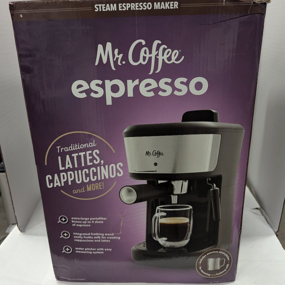 Mr. Coffee 4-Shot Steam Espresso Maker with Frothing Pitcher – Black